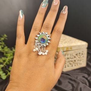 Silver oxidized Peacock ring